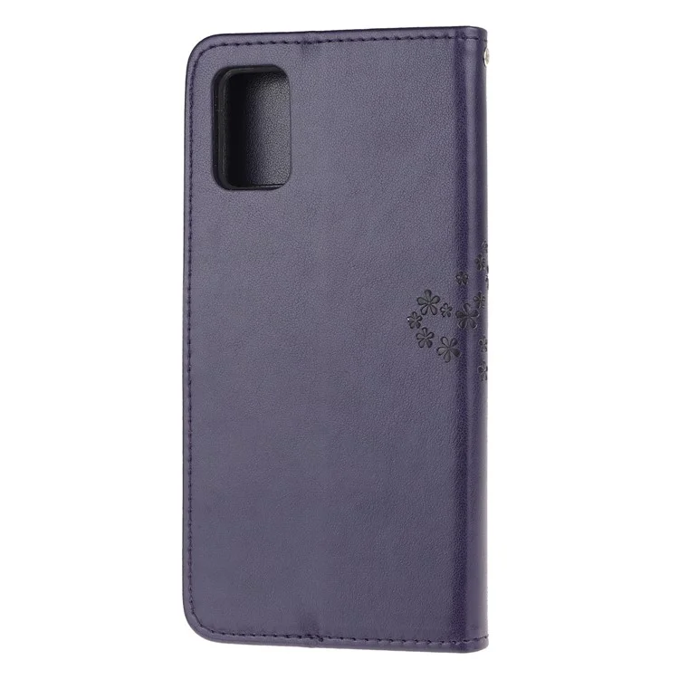 Imprint Tree Owl PU Leather Wallet Stand Phone Case para Samsung Galaxy A91/S10 Lite/M80s - Púrpura Oscuro