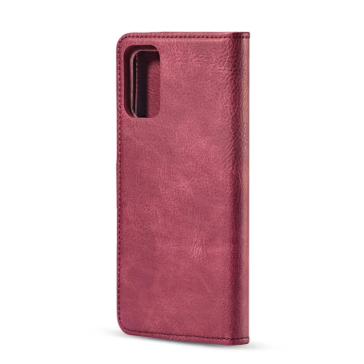 Dg. Ming Para Samsung Galaxy S20 Plus/S20 Plus Case de Teléfonos de Billetera 5G 2 en 1 Cubierta Protectora a Prueba de Choque de Cáscara de Cuero - Rojo