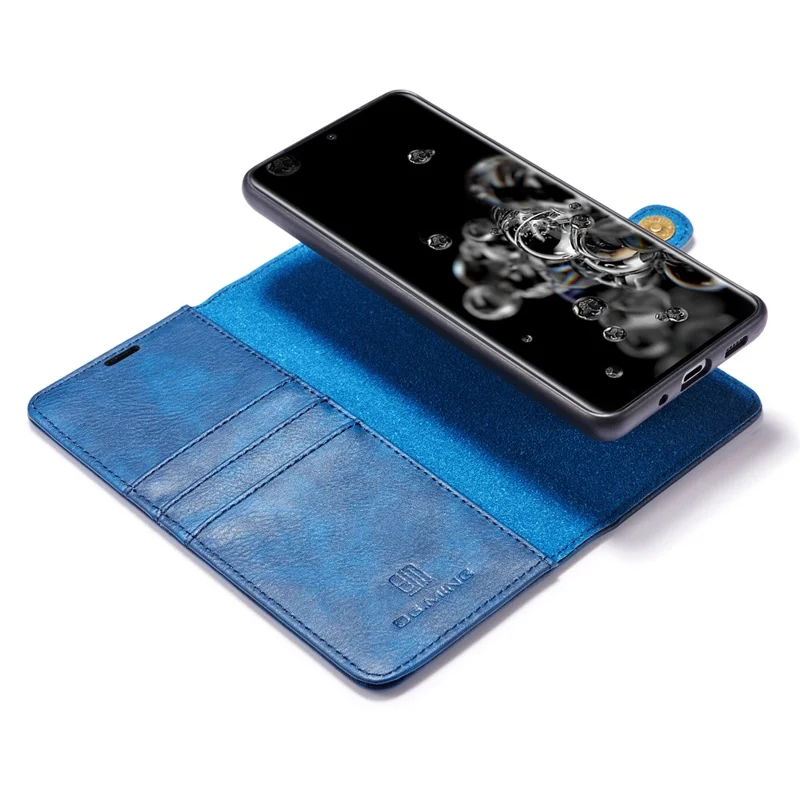 DG.MING Detachable 2-in-1 Split Leather Wallet Shell + PC Back Case for Samsung Galaxy S20 Ultra - Blue