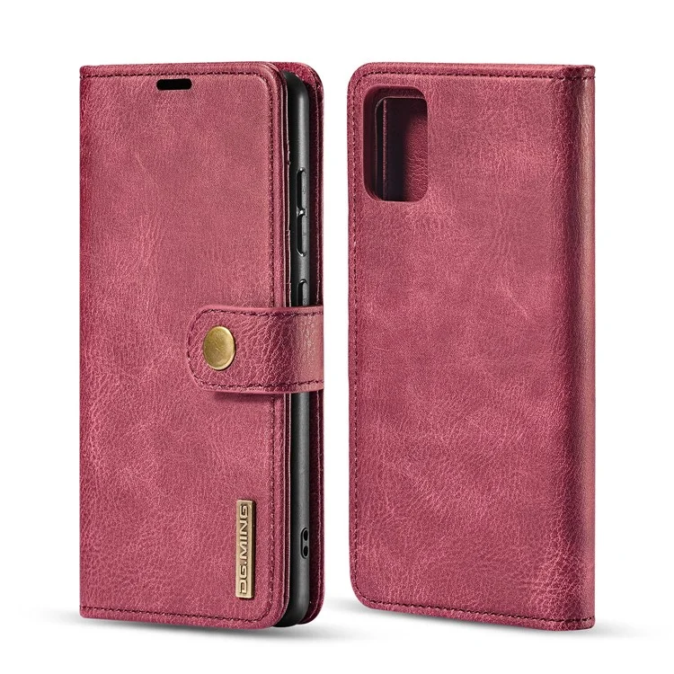 DG.MING For Samsung Galaxy A71 Detachable 2-in-1 Anti-scratch Split Leather Wallet Cover + PC Back Case - Red