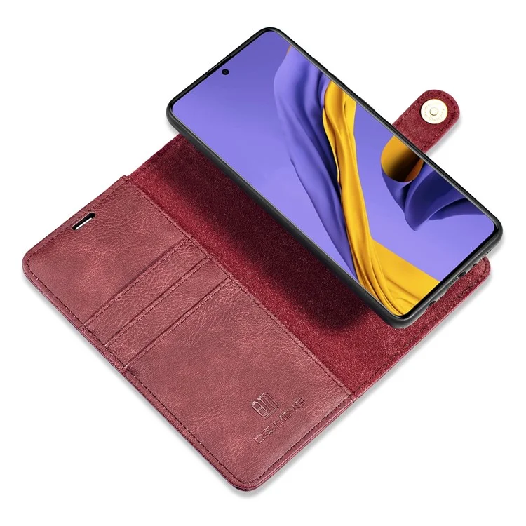 Dg. Ming Para o Samsung Galaxy A71 Destacável 2-em 1 Anti-arranhão Capa de Carteira de Couro Split + PC Traseiro - Vermelho