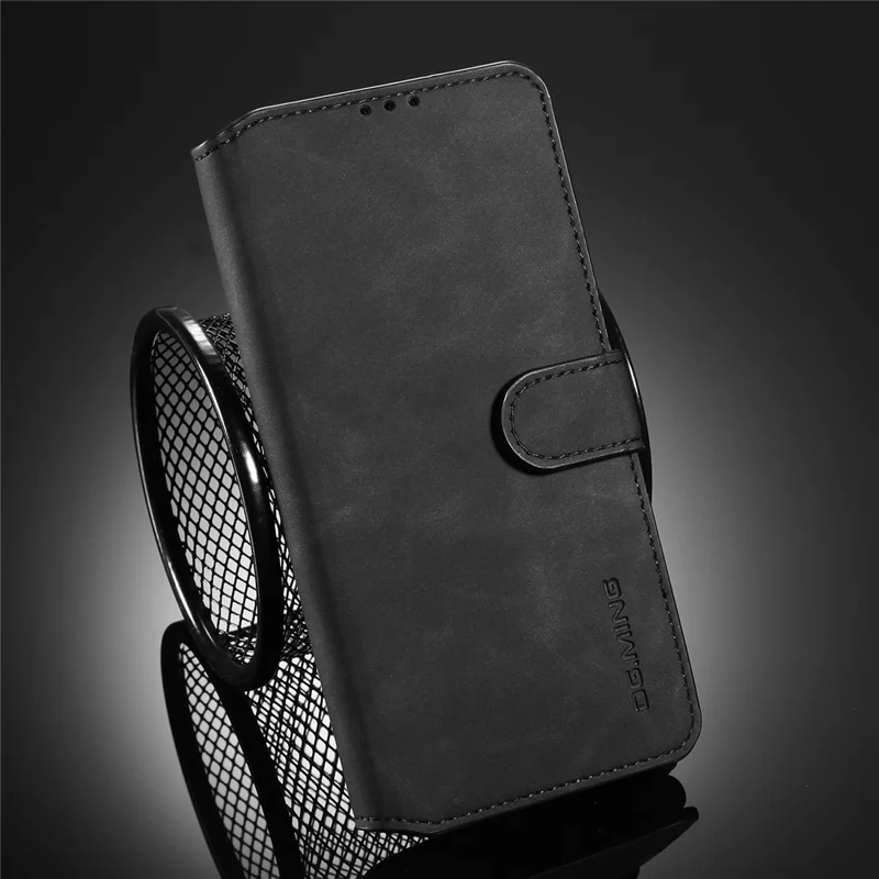 DG.MING Retro Style Wallet Leather Stand Shell Case for Samsung Galaxy A51 - Black