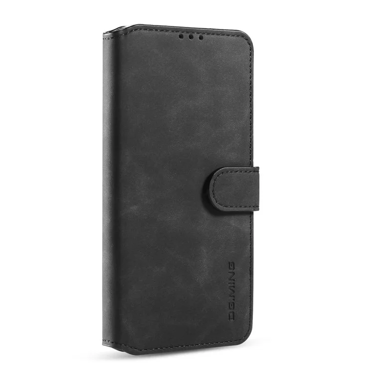 DG.MING Retro Style Leather Wallet Stand Shell for Samsung Galaxy A71 - Black