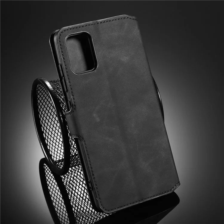 DG.MING Retro Style Leather Wallet Stand Shell for Samsung Galaxy A71 - Black