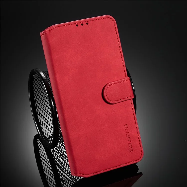 DG.MING Retro Style Leather Wallet Stand Shell for Samsung Galaxy A71 - Red