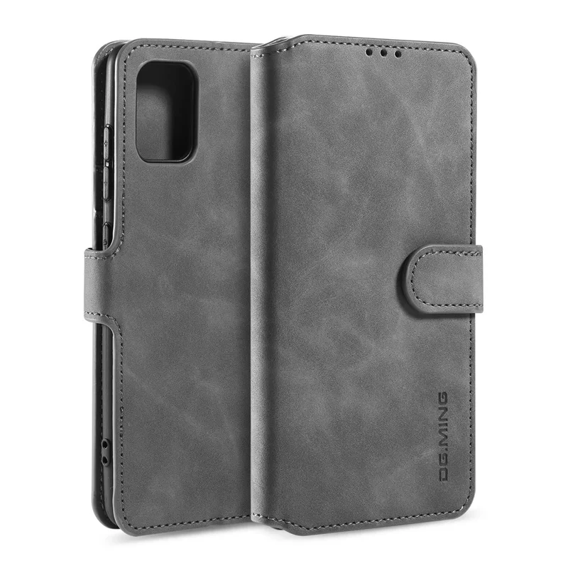 DG.MING Retro Style Leather Wallet Stand Shell for Samsung Galaxy A71 - Grey