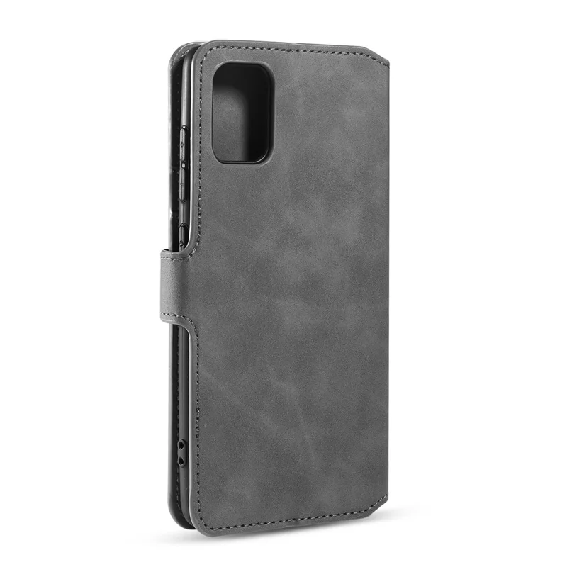 DG.MING Retro Style Leather Wallet Stand Shell for Samsung Galaxy A71 - Grey