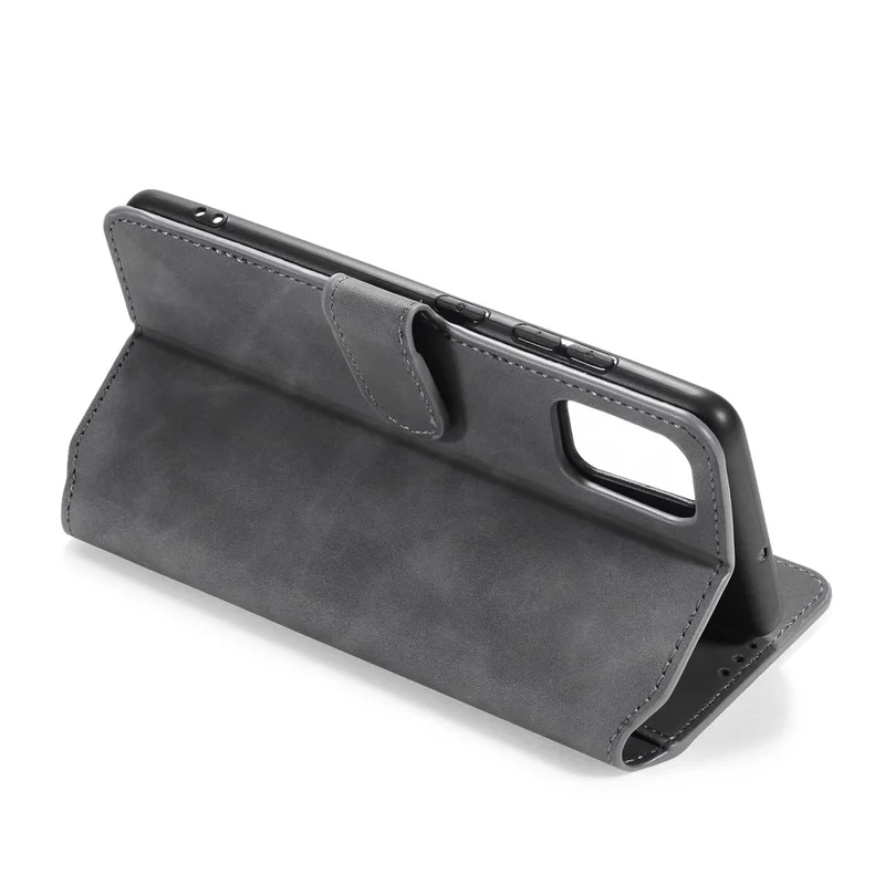 DG.MING Retro Style Leather Wallet Stand Shell for Samsung Galaxy A71 - Grey
