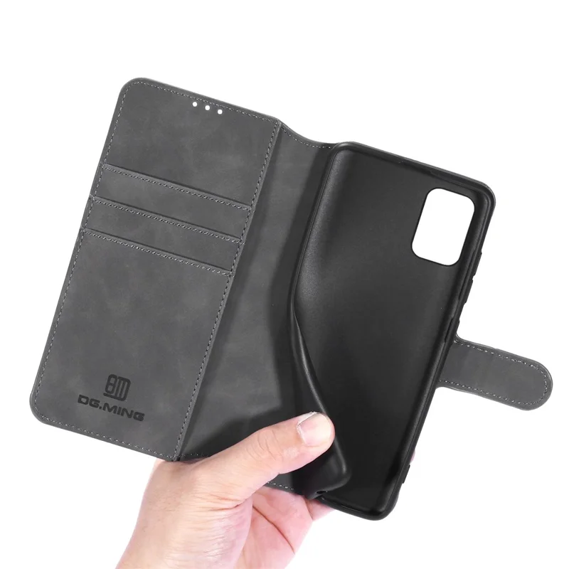 DG.MING Retro Style Leather Wallet Stand Shell for Samsung Galaxy A71 - Grey
