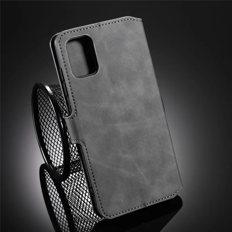 DG.MING Retro Style Leather Wallet Stand Shell for Samsung Galaxy A71 - Grey