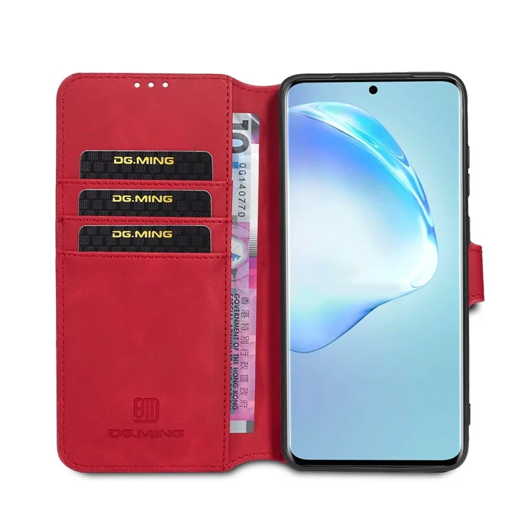 DG.MING Retro con custodia in pelle con portafoglio per Samsung Galaxy S20 Plus - Rosso