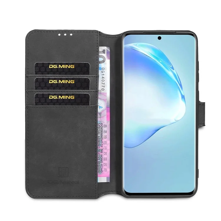 DG.MING Retro Style Leather Wallet Stand Protective Shell Case для Samsung Galaxy S20 4G/S20 5G - Черный