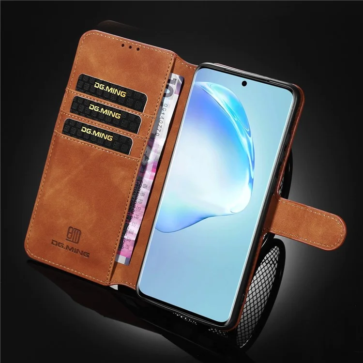 DG.MING Retro with Leather Wallet Case for Samsung Galaxy S20 Ultra - Brown