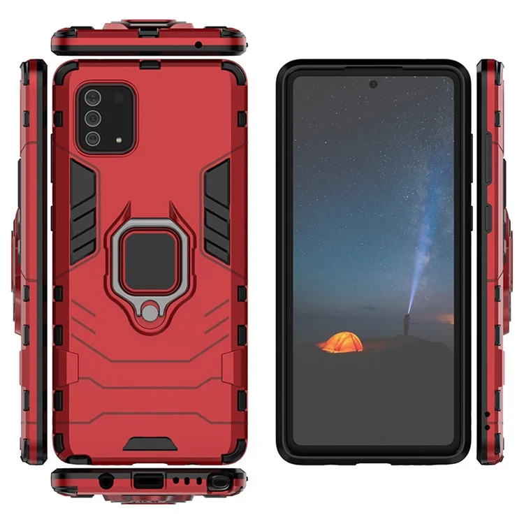 Mit Rotierenden Ringkickstand -rüstungsstil PC+TPU -schutzhülle Für Samsung Galaxy A81/Note 10 Lite - Rot