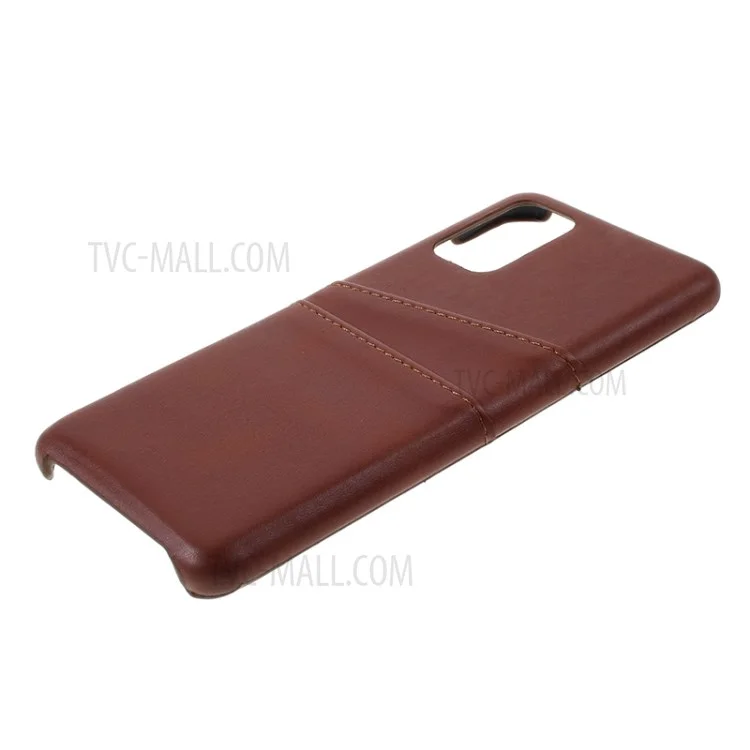 Slots de Cartão Duplo PU Coated PC Shell Para Samsung Galaxy S20 Plus - Café