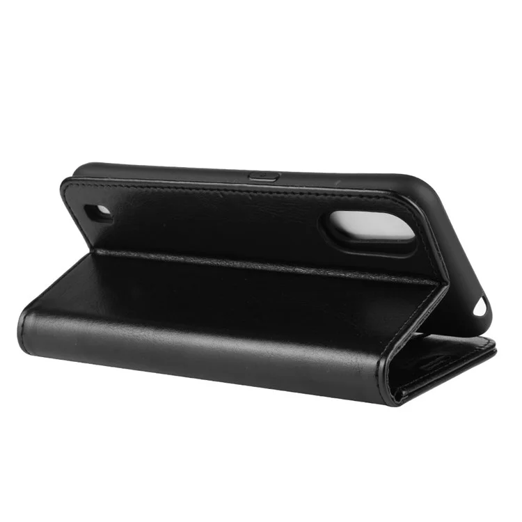 Crazy Horse Surface with Wallet Leather Phone Stand Casing for Samsung Galaxy A01 - Black
