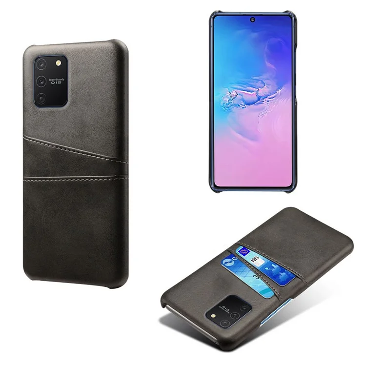 KSQ avec double emplacement pour cartes Coque rigide en PC enduite de cuir PU pour Samsung Galaxy A91/S10 Lite - Noir