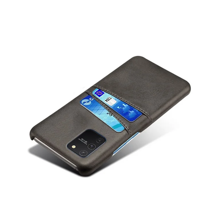KSQ avec double emplacement pour cartes Coque rigide en PC enduite de cuir PU pour Samsung Galaxy A91/S10 Lite - Noir