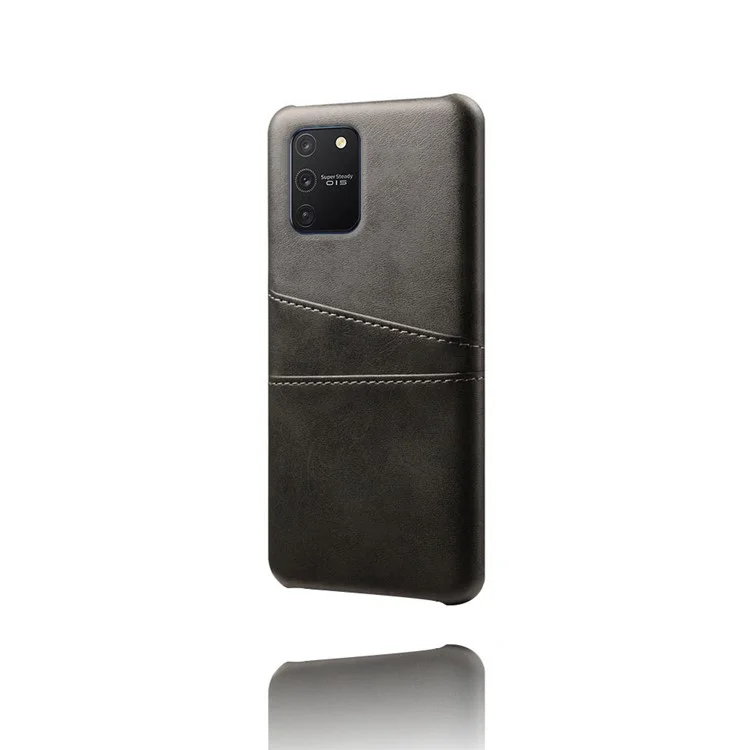 KSQ avec double emplacement pour cartes Coque rigide en PC enduite de cuir PU pour Samsung Galaxy A91/S10 Lite - Noir
