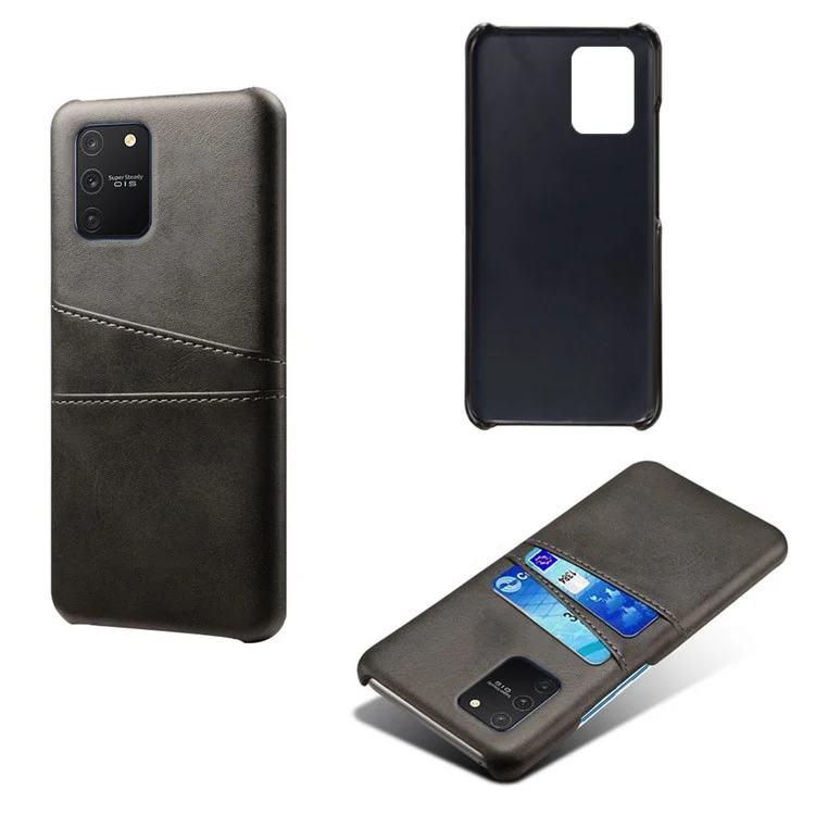 KSQ avec double emplacement pour cartes Coque rigide en PC enduite de cuir PU pour Samsung Galaxy A91/S10 Lite - Noir