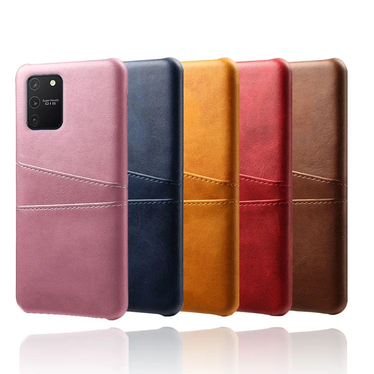 KSQ avec double emplacement pour cartes Coque rigide en PC enduite de cuir PU pour Samsung Galaxy A91/S10 Lite - Noir
