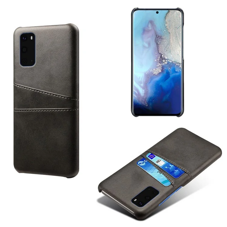 KSQ Two Card Slots PU Leder beschichtetes Hartplastikgehäuse für Samsung Galaxy S20 4G/S20 5G - Schwarz