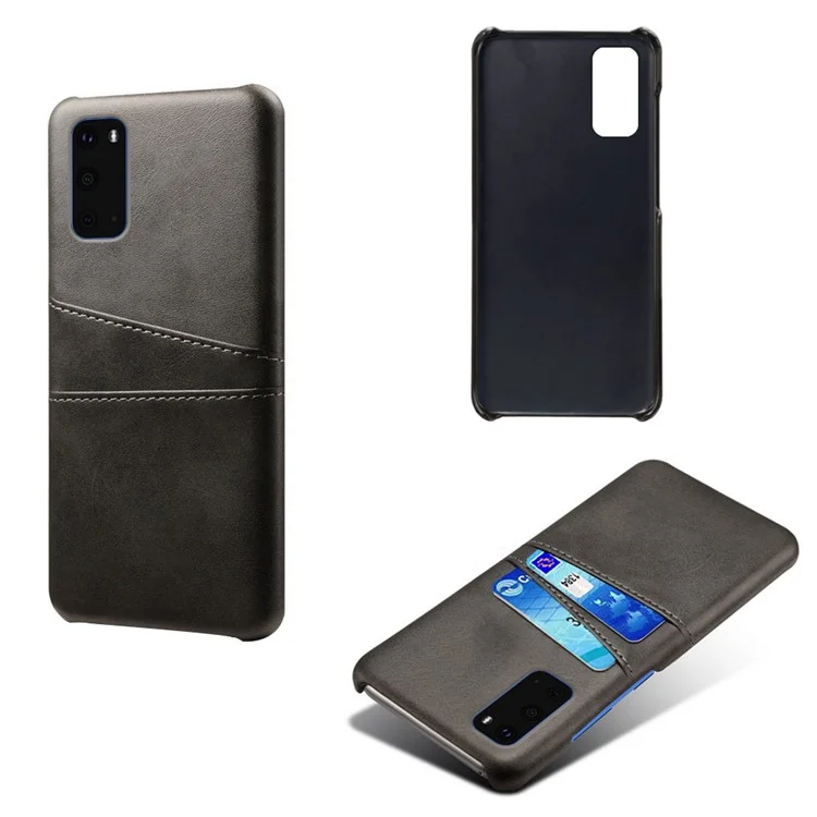 KSQ Deux Emplacements de Carte PU en Cuir en Cuir Enduit de Coque du PC Dur Pour Samsung Galaxy S20 4g / S20 5G - le Noir