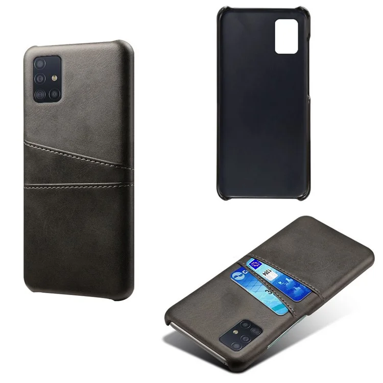 KSQ Funda de PC cubierta con cuero de PU con doble ranura para tarjetas para Samsung Galaxy A51 - Negro