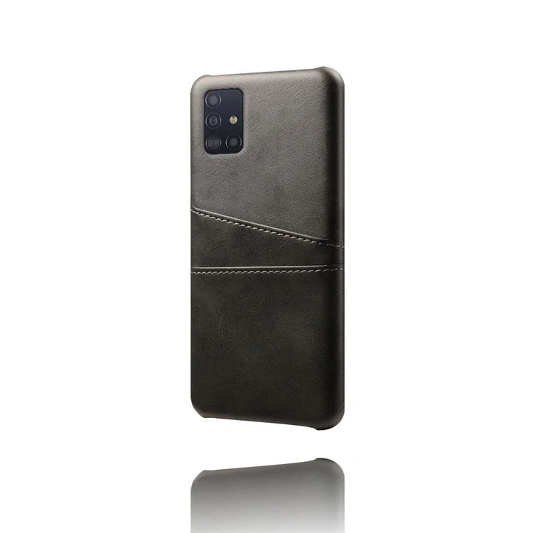 KSQ Funda de PC cubierta con cuero de PU con doble ranura para tarjetas para Samsung Galaxy A51 - Negro