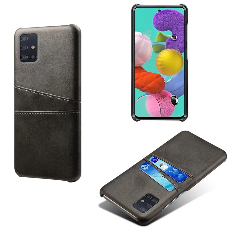 KSQ Funda de PC cubierta con cuero de PU con doble ranura para tarjetas para Samsung Galaxy A51 - Negro