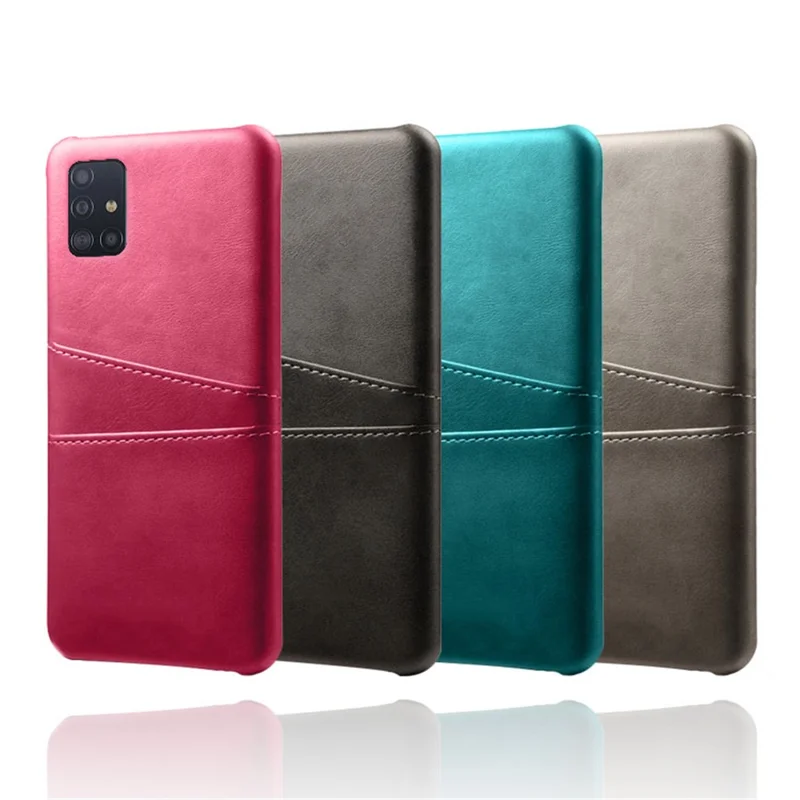 Capa Rígida de PC Revestida de Couro PU com Slots para Dois Cartões para Samsung Galaxy A71 A715 - Preto