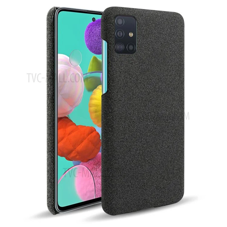 Solid Color Cloth Texture PC Phone Case for Samsung Galaxy A51 - Black
