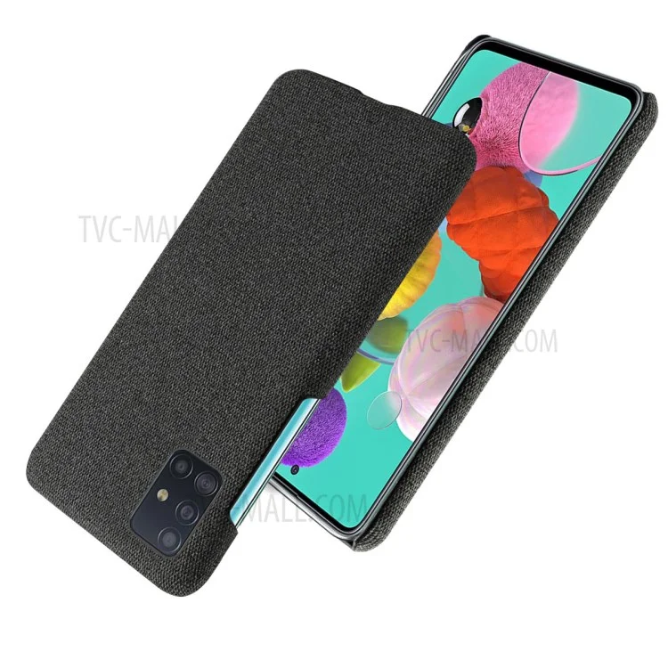 Solid Color Cloth Texture PC Phone Case for Samsung Galaxy A51 - Black