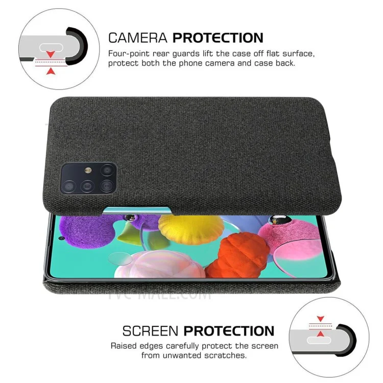 Solid Color Cloth Texture PC Phone Case for Samsung Galaxy A51 - Black