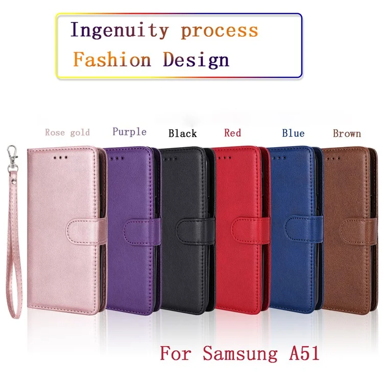 Magnetic KT Leather Series-3 Détachable 2-en-1 Étui en cuir portefeuille Support Housse de téléphone avec Sangle pratique pour Samsung Galaxy A51 - Rouge
