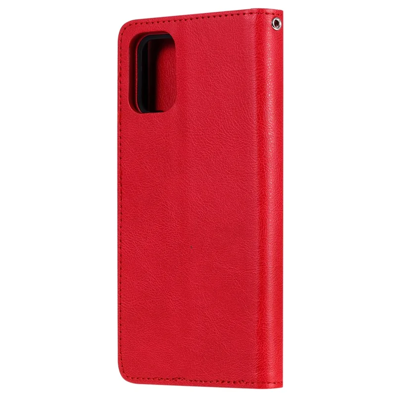 For Samsung Galaxy A71 Case 2 in 1 Detachable Magnetic Leather Wallet Mobile Cover with Strap - Red