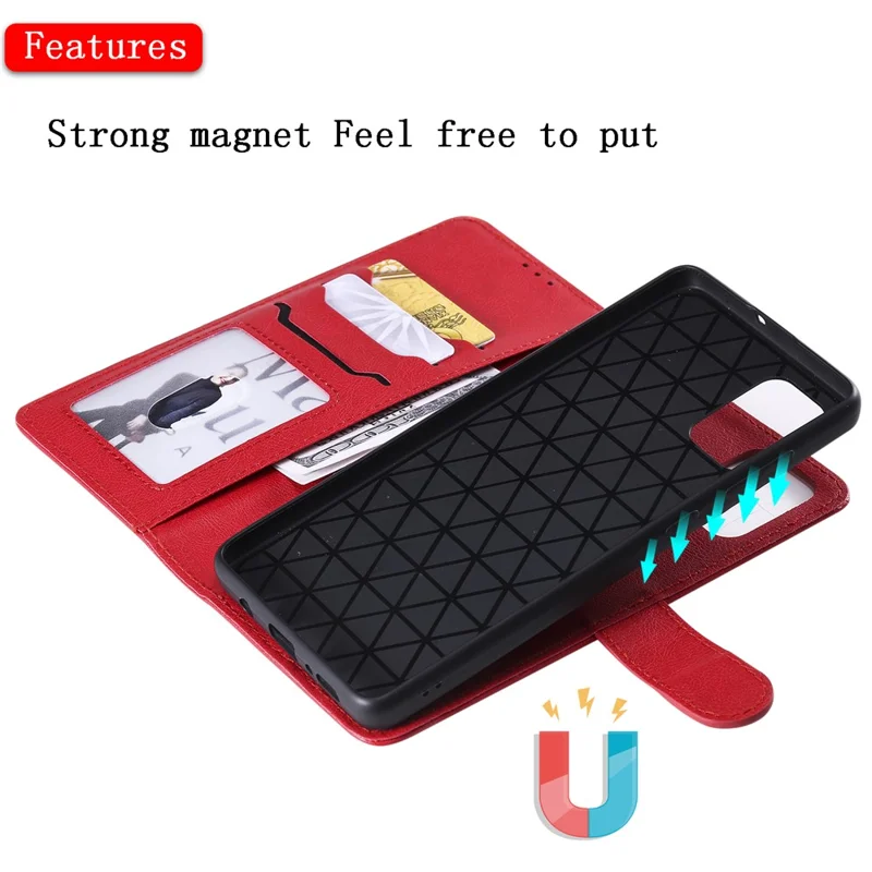 For Samsung Galaxy A71 Case 2 in 1 Detachable Magnetic Leather Wallet Mobile Cover with Strap - Red