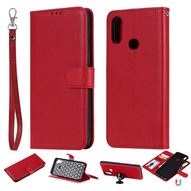 Magnetic KT in Pelle KT Series-3 Scatena da Portafoglio 2 in 1 Guscio in Pelle Per Samsung Galaxy A10s - Rosso