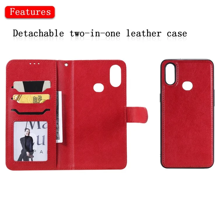 Magnetic KT Leather Series-3 Detachable 2-in-1 Wallet Stand Leather Shell for Samsung Galaxy A10s - Red