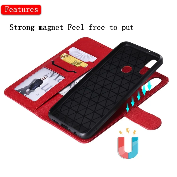 Magnetic KT Leather Series-3 Detachable 2-in-1 Wallet Stand Leather Shell for Samsung Galaxy A10s - Red