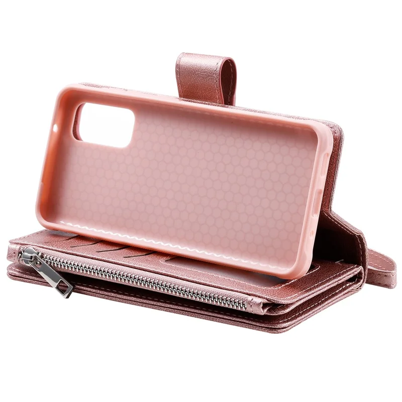 For Samsung Galaxy S20 4G / S20 5G Case 2 in 1 Detachable Magnetic Leather Wallet Mobile Cover with Strap - Rose Gold