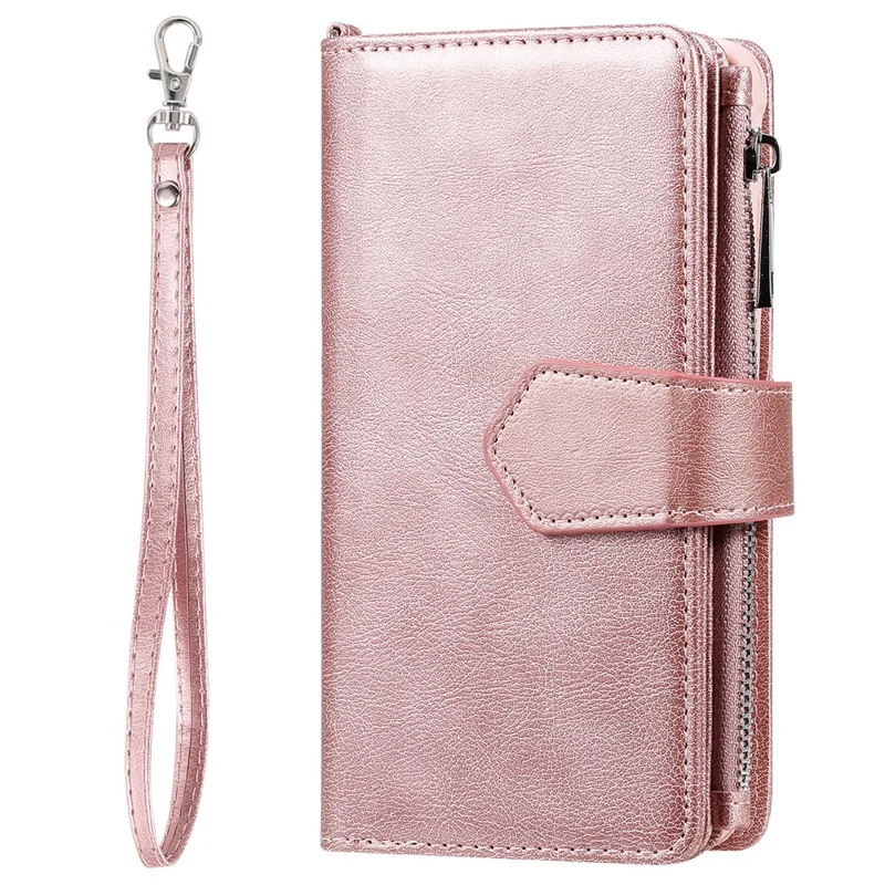 For Samsung Galaxy S20 4G / S20 5G Case 2 in 1 Detachable Magnetic Leather Wallet Mobile Cover with Strap - Rose Gold