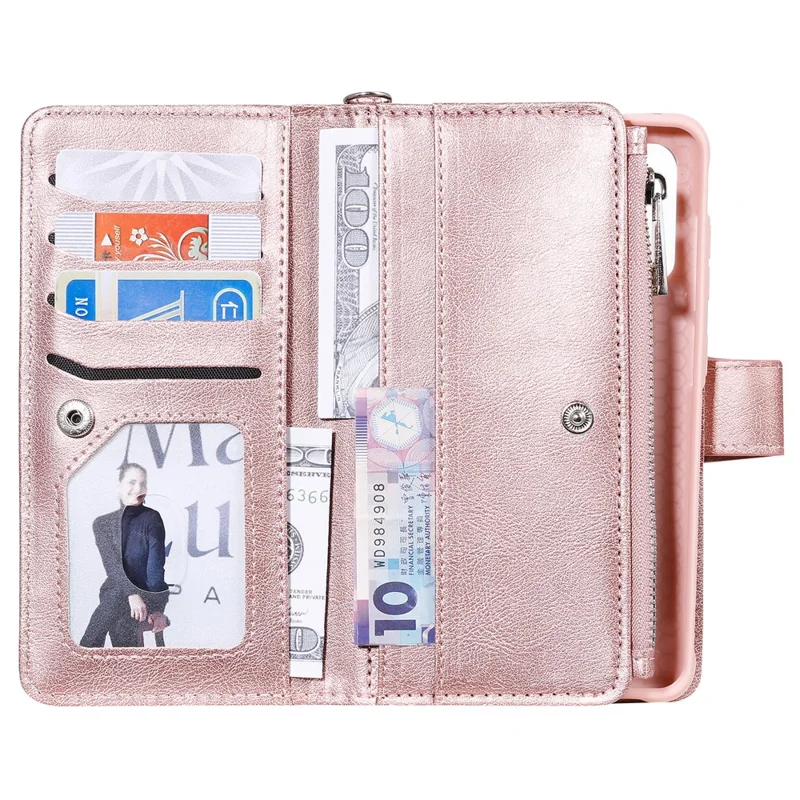 For Samsung Galaxy S20 4G / S20 5G Case 2 in 1 Detachable Magnetic Leather Wallet Mobile Cover with Strap - Rose Gold