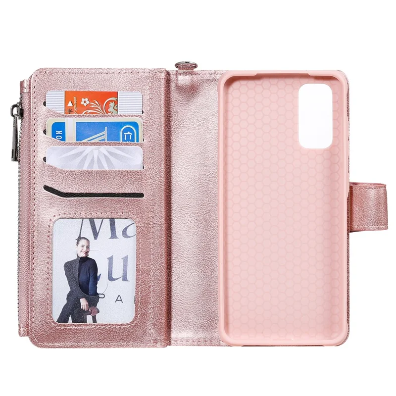 For Samsung Galaxy S20 4G / S20 5G Case 2 in 1 Detachable Magnetic Leather Wallet Mobile Cover with Strap - Rose Gold