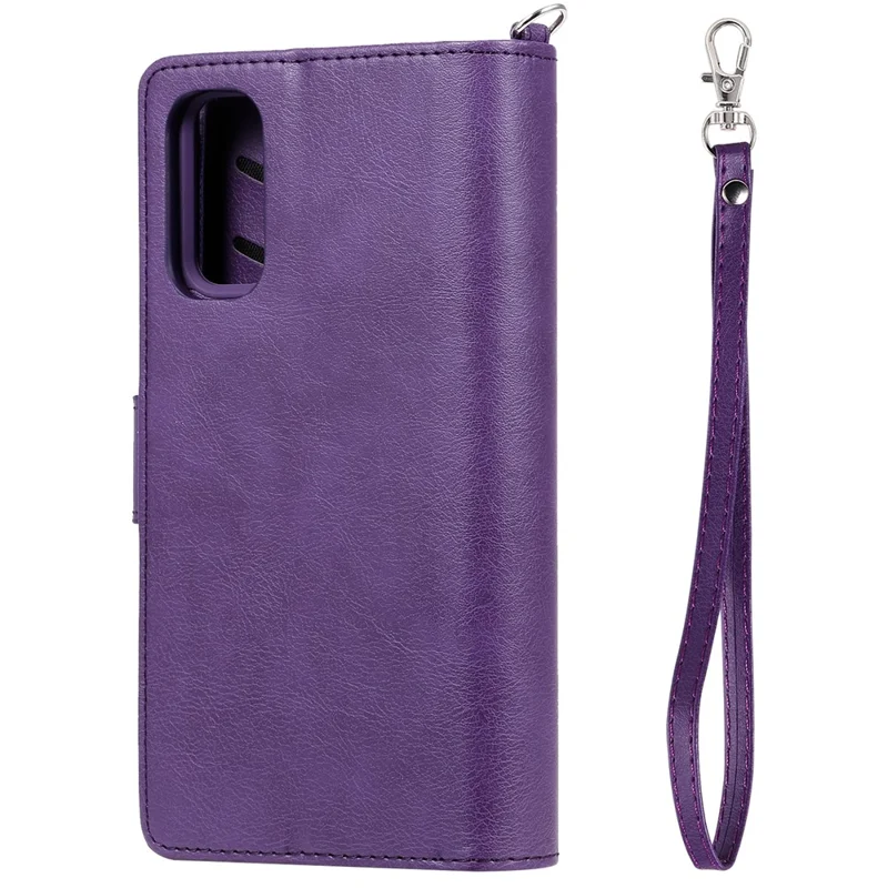 For Samsung Galaxy S20 4G / S20 5G Case 2 in 1 Detachable Magnetic Leather Wallet Mobile Cover with Strap - Purple