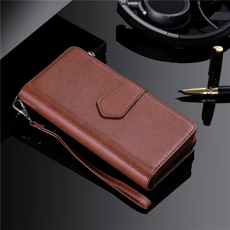 For Samsung Galaxy S20 4G / S20 5G Case 2 in 1 Detachable Magnetic Leather Wallet Mobile Cover with Strap - Brown
