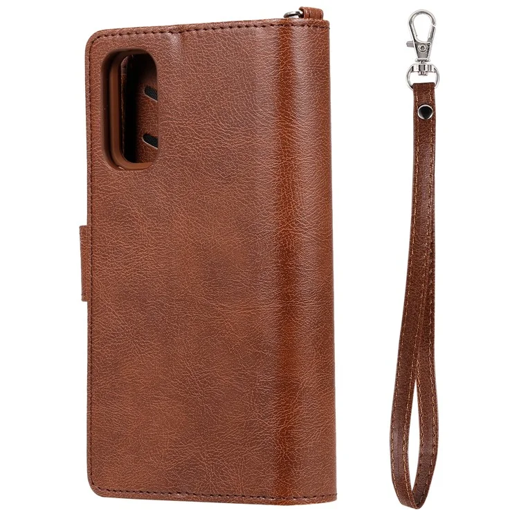 For Samsung Galaxy S20 4G / S20 5G Case 2 in 1 Detachable Magnetic Leather Wallet Mobile Cover with Strap - Brown