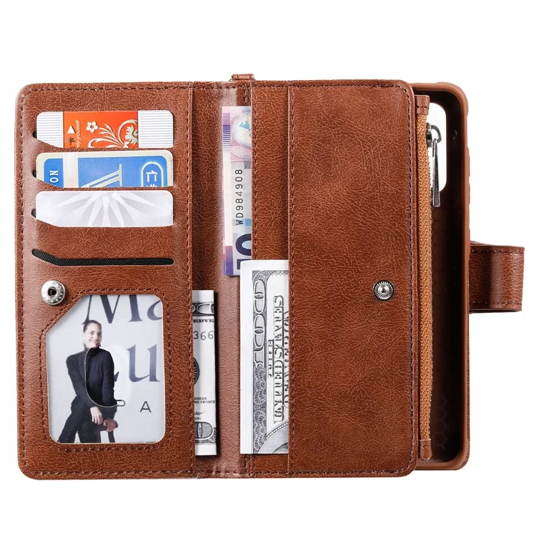 For Samsung Galaxy S20 4G / S20 5G Case 2 in 1 Detachable Magnetic Leather Wallet Mobile Cover with Strap - Brown
