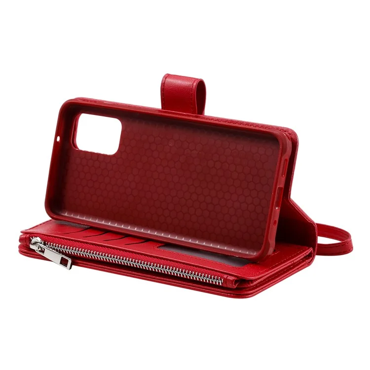 Cams de Cuero Magnetic kt Series-3 de Bolsillo Con Cremallera Case de Billetera de Cuero 2 en 1 Desmontable Para Samsung Galaxy S20 Plus - Rojo