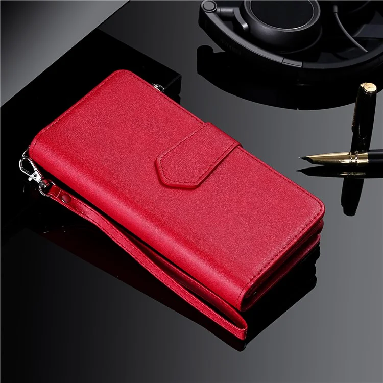 Zipper Pocket Magnetic KT Leath Series-3 Étui de Portefeuille en Cuir 2 en 1 Pour Samsung Galaxy S20 Plus - Rouge